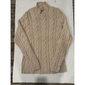 VTG Cream Cable Knit Split Crewneck Sweater Natural Fiber MEDIUM